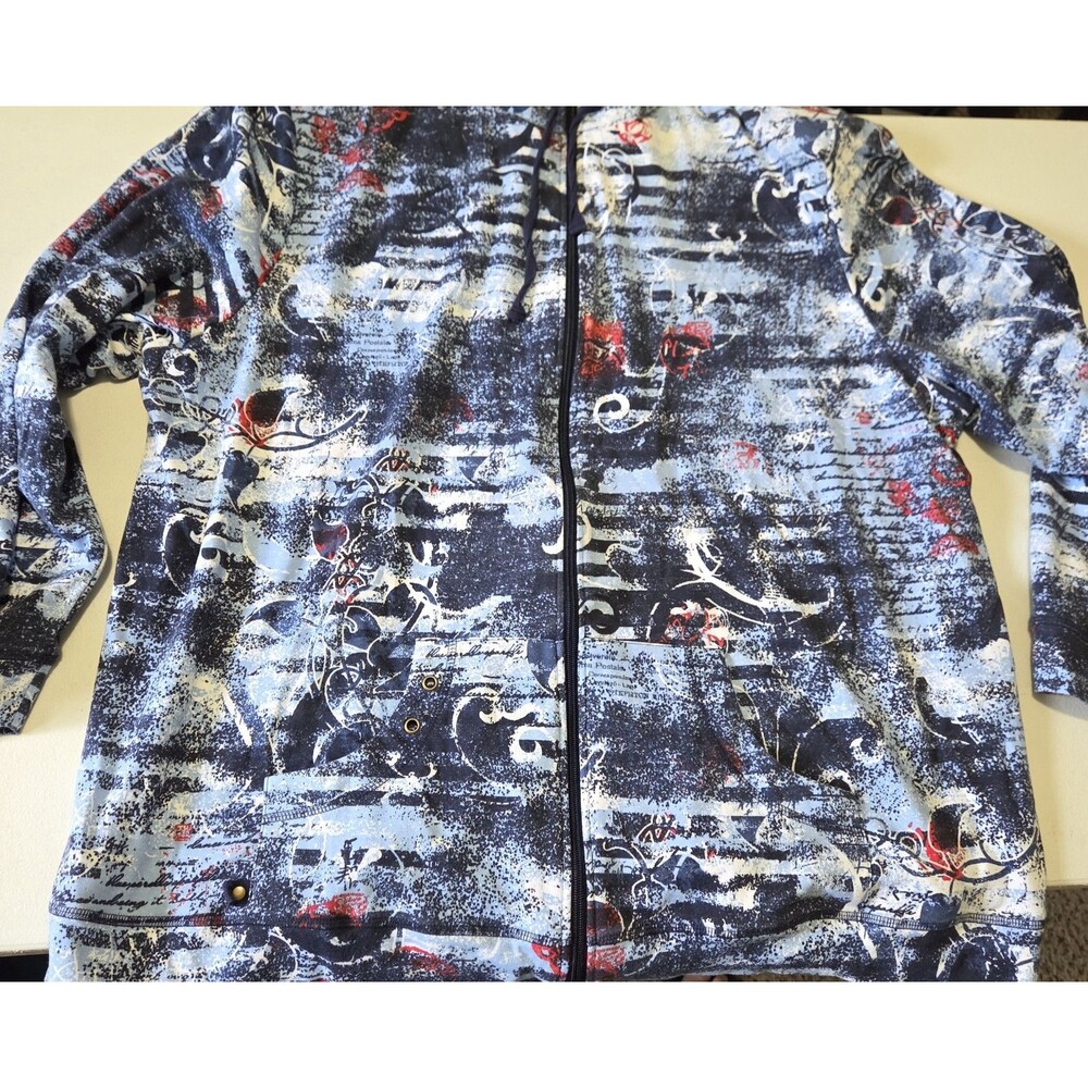 Allison Daley Jacket Womens 3X Zip Up Hoodie Blue Abstract Knit Cardigan Pocket